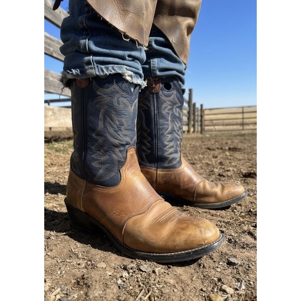 Vintage Double-H Western Cowboy Boots Buckaroo Trucker Mens 9.5 D Porthole 1582